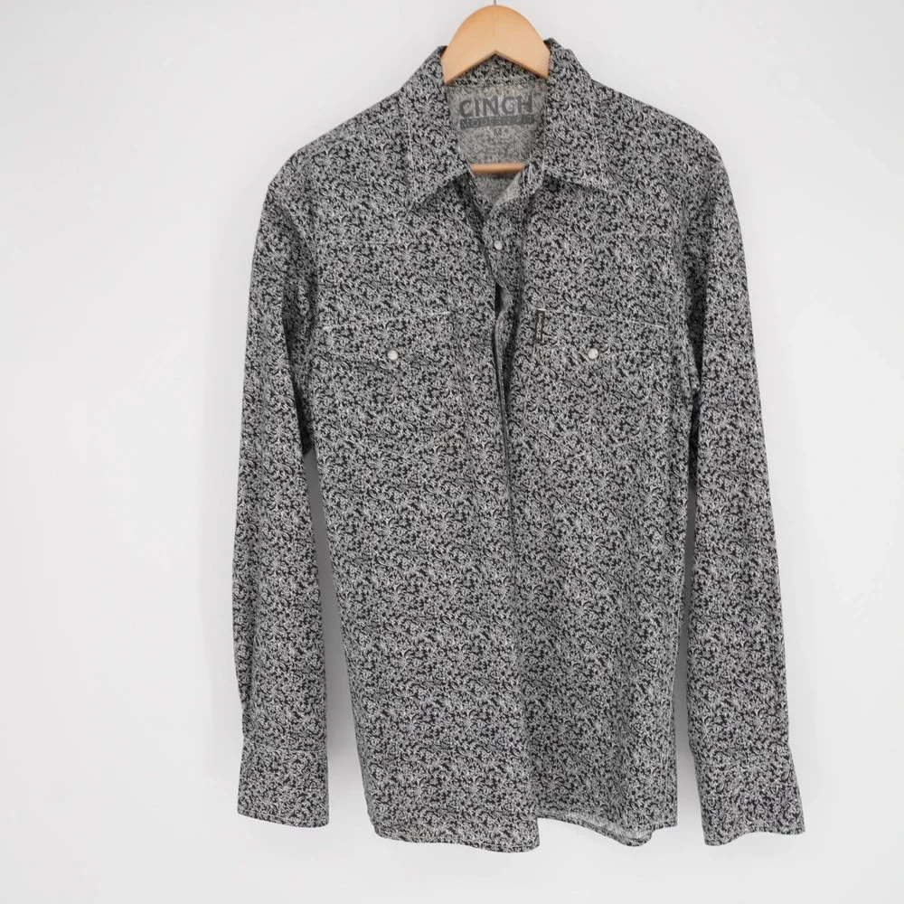 Cinch Pearl Snap Western Shirt Mens M Black Floral Paisley Modern Fit MTW1303036